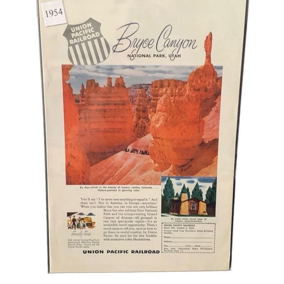 Vintage 1954 Union Pacific Rail Bryce Canyon Utah Ad Advertisment - Picture 1 of 5